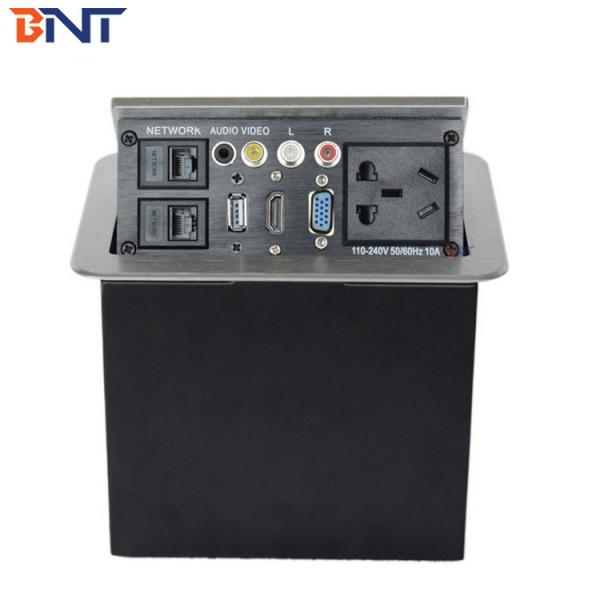 Tabletop Mount Hydraulic Pop Up Power Socket Box with Bottom Connection Panel for Office AV Furniture