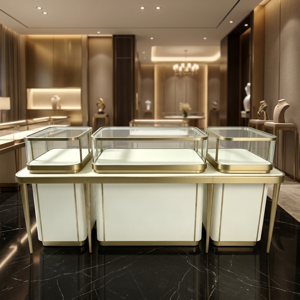 Modern Luxury Jewelry Display Case with Ultra-Clear Tempered Glass and