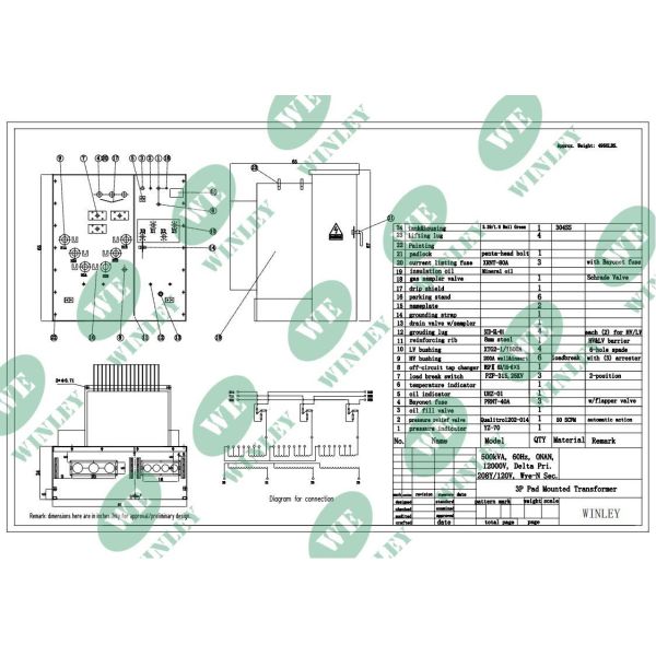 500kVA Three Phase Pad Mounted Transformer 12kV to 208Y/120 V with 304 Stainless Steel Enclosure UL Listed