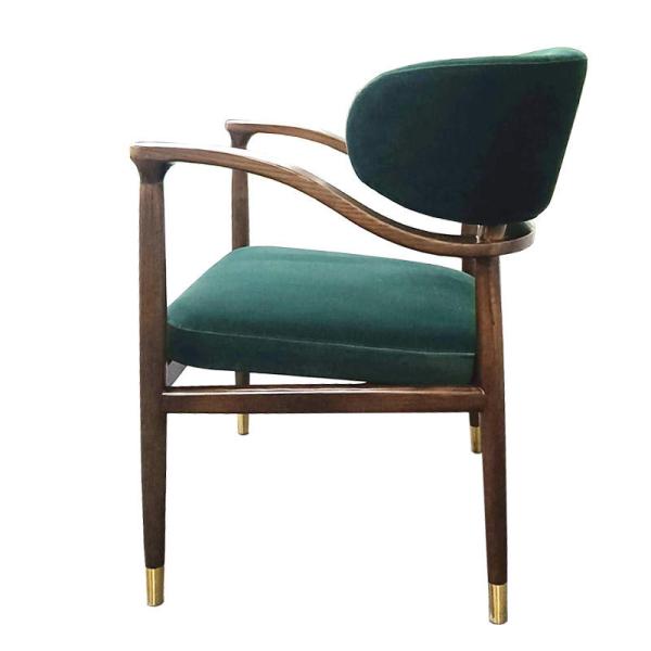 Skin Friendly Light Luxury Hotel Furniture Solid Wood Armrest Silky Velvet Dining Chair