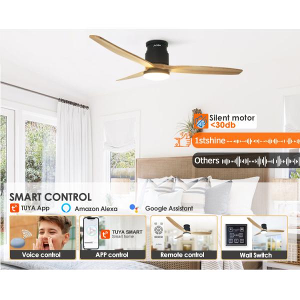 Led Ceiling Fan With Remote Control ,52 Inches Flush Mounting Quiet Dc Motor