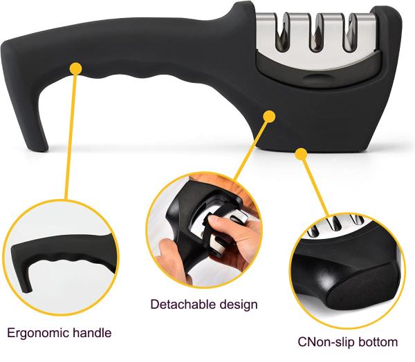 Stainless Steel 3-Stage Knife Sharpener for Professional Blade Repair and Restoration
