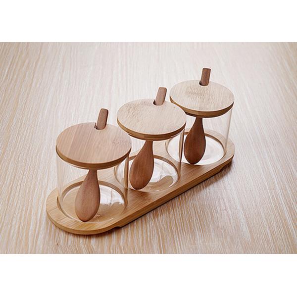 Seasonings Transparent Glass Jars Flavor Bottle Set With Wooden Spoon Tray