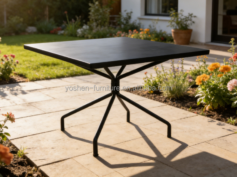 31inch Solid Rectangular  All-Weather Aluminum Outdoor Table with Geometric Leg Design for Hotel Resort