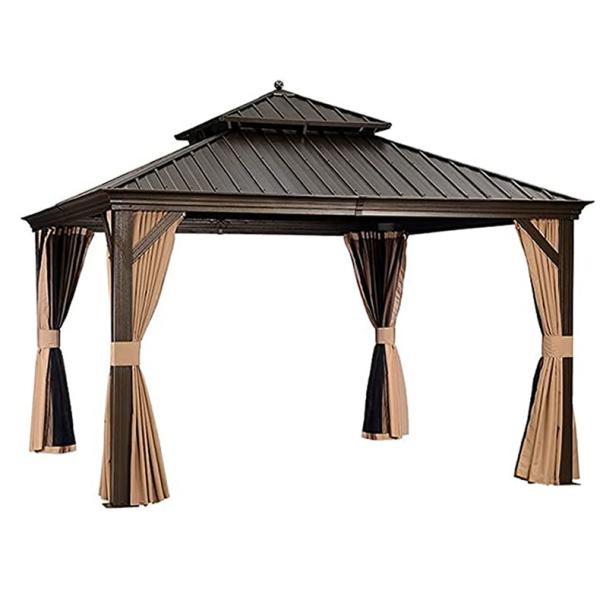 Aluminum Gazebo Villa Yard With Curtains And Netting Outdoor Hardtop Gazebo