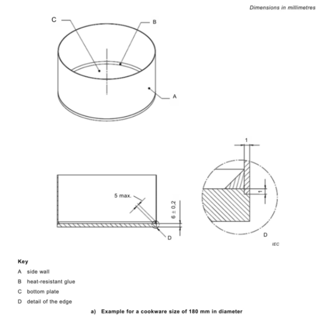 EN 60350-2 Standardized Cookware Lid With Temperature Sensor fixture test pot for induction cookers