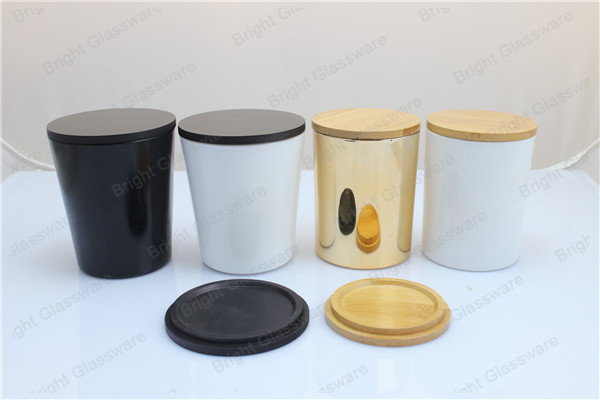 Glass Gold Candle Jar with Bamboo Lid, Bamboo Lid Jar for decor