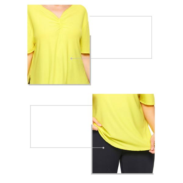 Richee Yellow Side Slit Plus Size V Neck T Shirts Womens Yoga Tees Short Sleeve