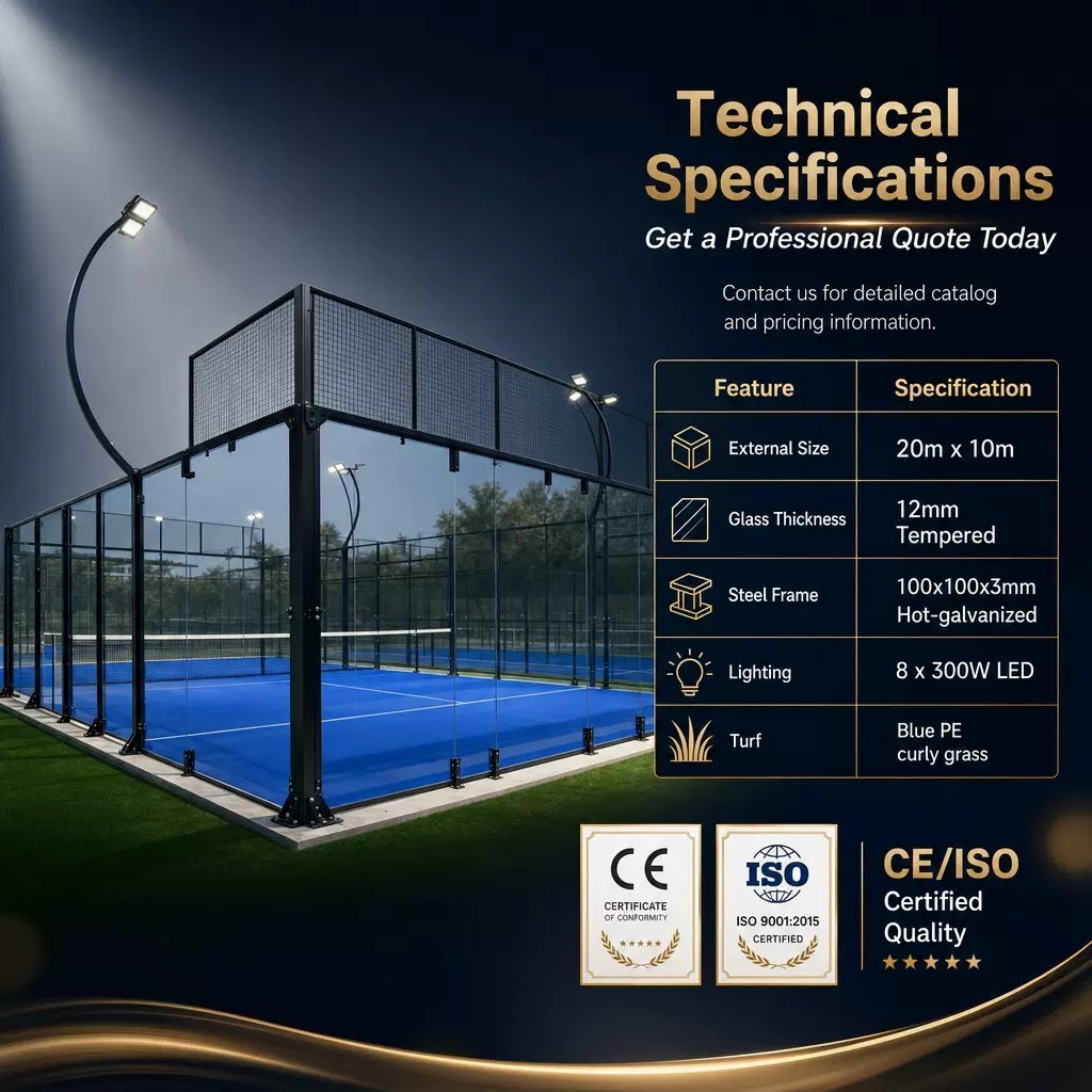 Factory Direct Custom Hot Dip Galvanized Steel Padel Tennis Court with Panoramic Tempered Glass Outdoor Sports Equipment