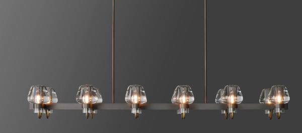 Long-shaped Copper Iron Linear Crystal Chandelier for Villas and Hotels