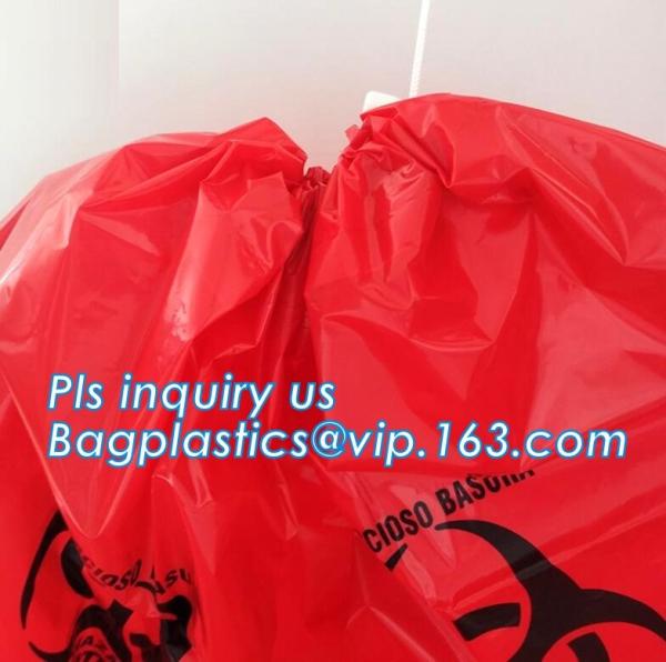 Disposable biohazard infectious plastic drawstring medical waste bag, Promotional mini biohazard drawstring packaging ba