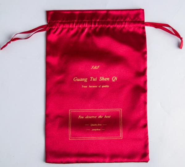 8x12inch Wig Drawstring Pouch Customized Red Satin Bag With Logo Fabric Drawstring Gift Bags
