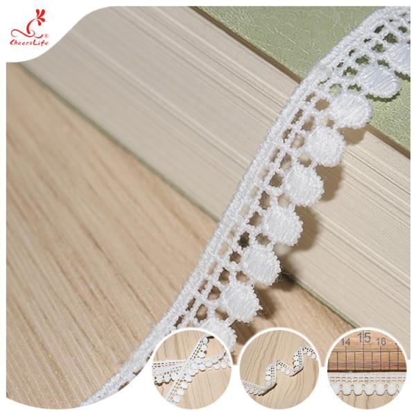 Fita de renda de poliéster branco de crochê sustentável 1,3 cm para saia de vestido de menina
