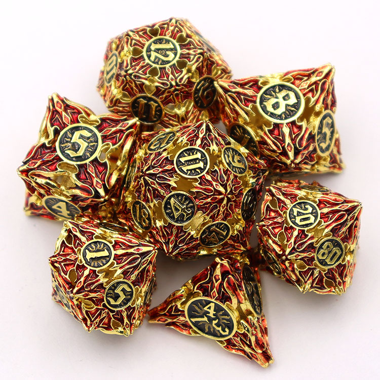 Custom Brass Hollow Dice Set with Polyhedral Design and Personalized Logo for DND Games