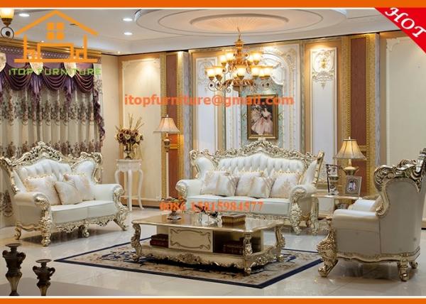 European style wooden furniture model made in china leather sofa