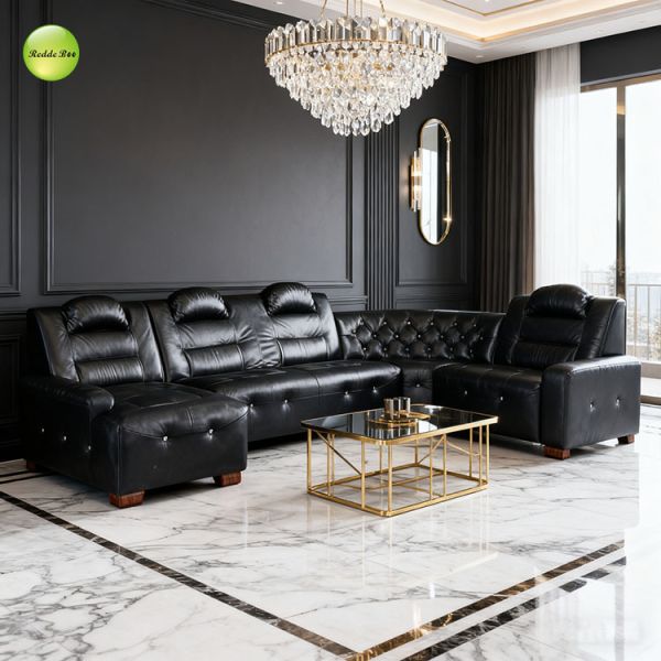 Modular Black Leather Set: Tufted Elegance, Recliner Utility – Transform Home into a Sophisticated Retreat