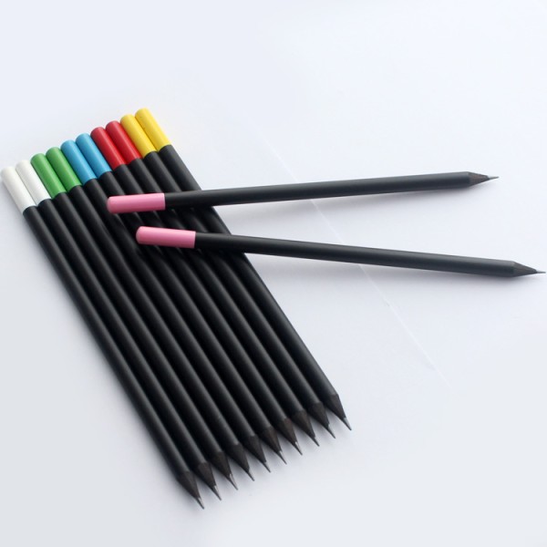 Wholesale round black wood pencil hb closed head mat printing wooden China pencil