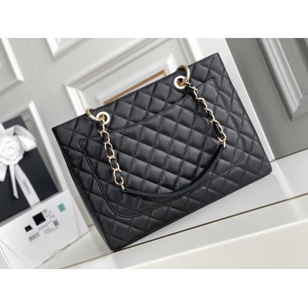 Large Chanel Lychee Leather Caviar Grand Shopping Tote GST Bag