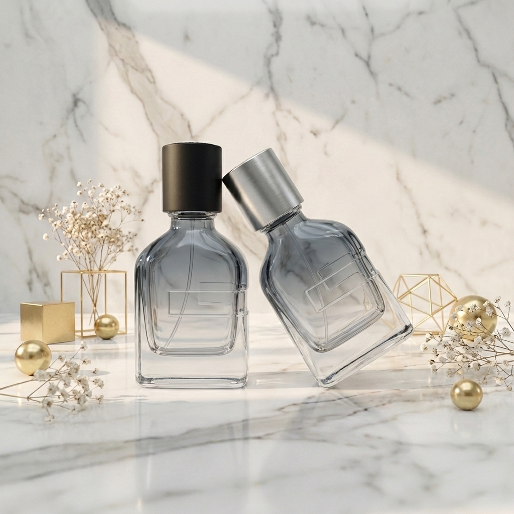 50ml Glass Perfume Bottles Spray Square Empty Weighted Zamak Cap Crimp Neck