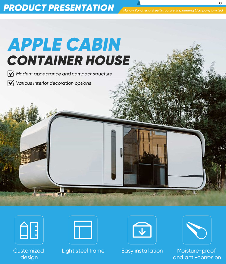 High Quality Prefabricated Office Cabin with Elegant Apple Design, Durable Unit for Commercial Professional Workspace