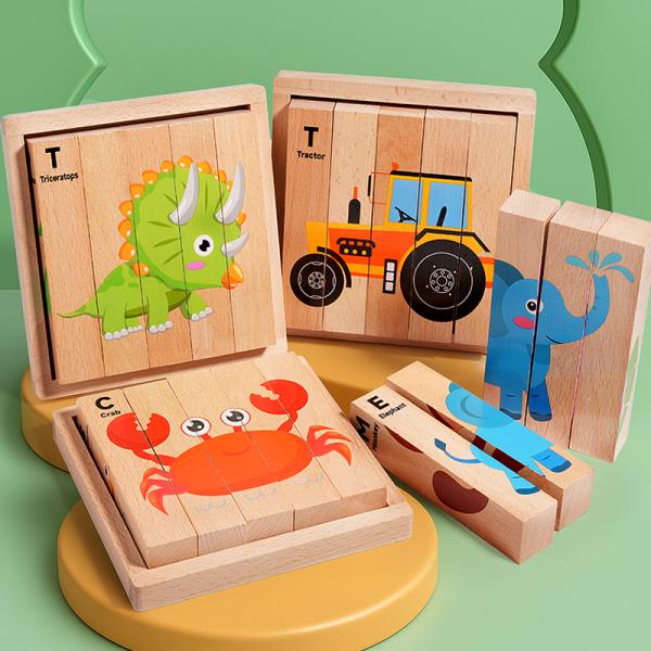 New Wooden Montessori 4 in 1 Animal Block Puzzle Toy Preschool Educational Toys Fine Motor Developmental for Baby Boys Girls
