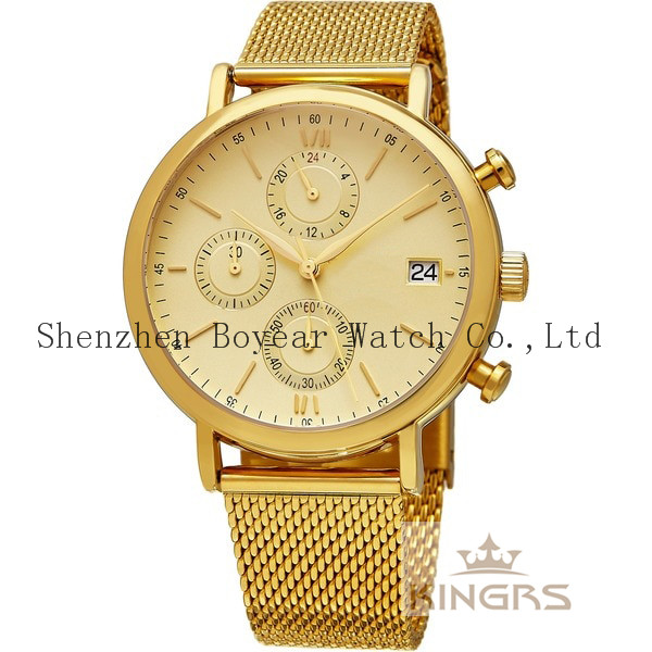 Men's Quartz Chronograph Bracelet Watch with Stainless Steel Mesh Bracelet