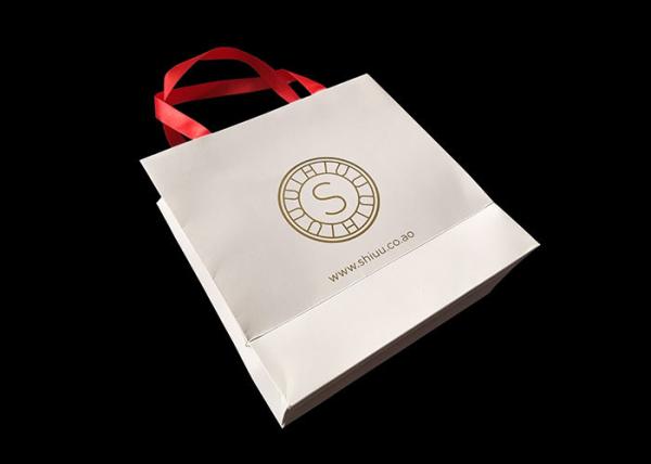 Printed Logo Hard Paper Shopping Bags With Handle Cover Lamination Reusable