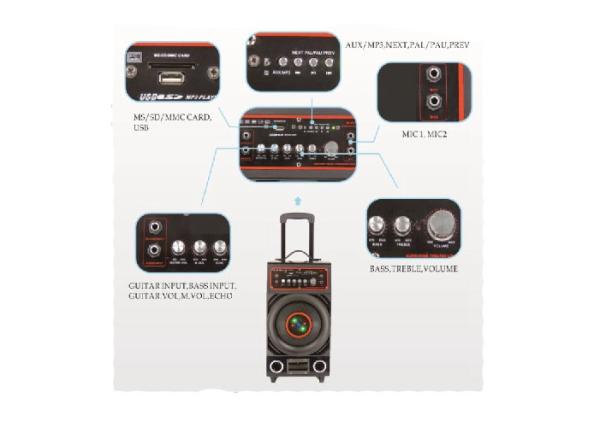 MP3 Player 8 Inch DJ Trolley Speaker , Subwoofer Trolley Speaker RMS 40W