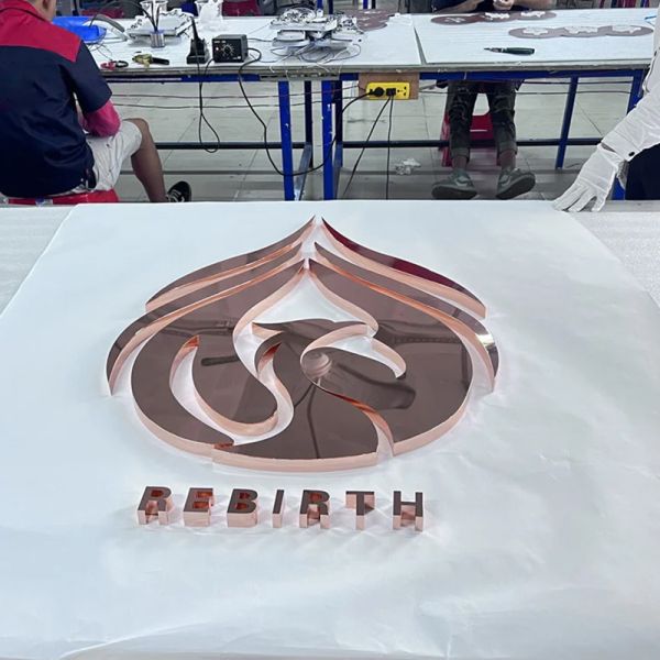 3D Rose Gold Mirror Polished Stainless Steel 3D Letters Non-Illuminated Metal Sign