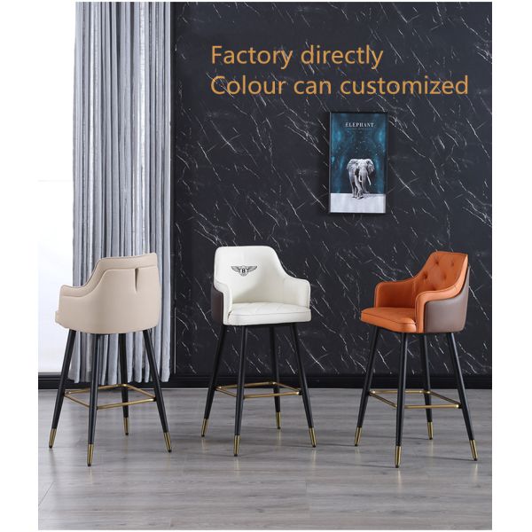 Metal Arm Orange Synthetic Leather Stool Cheap Commercial Modern Tall Bar Chair