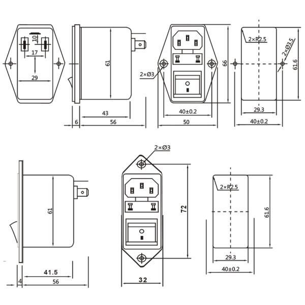 Фильтры шума электрических линий DBI5-S EMI с предохранителем типа IEC