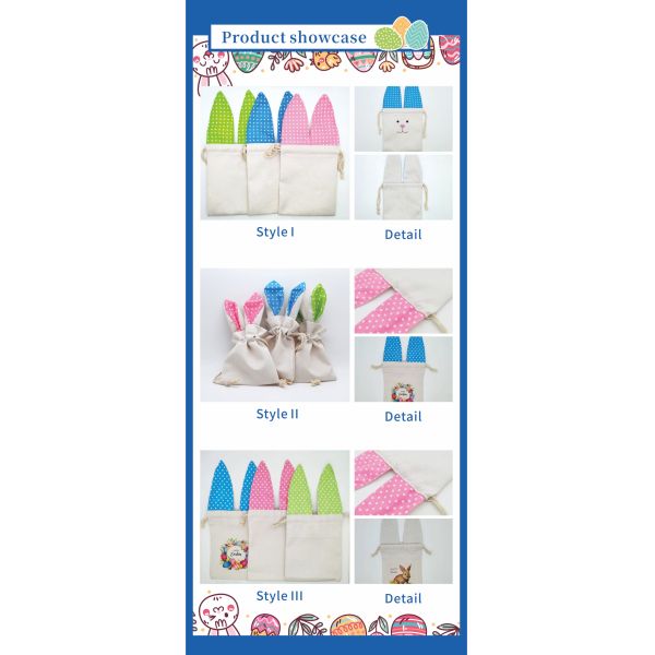Premium Sublimation Blank Flax Easter Drawstring Bag with Bunny Ear Linen Rabbit Ear Tote Bag Blank Printed logo Sublimation Bag