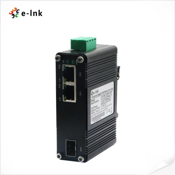 Fiber Gigabit Media Converter Industrial 2-Port 10/100/1000T 802.3at 60W To 1-Port 100/1000X SFP