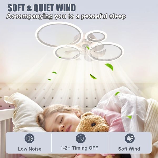 Bedroom Kitchen Lights Black White Multi ring lamp samrt Led Low Noise Ceiling Fan Chandelier (WH-CLL-53)