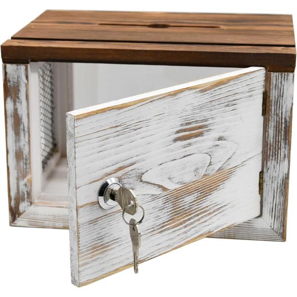 Wire Grid Design Acrylic Panel Pine Wood Ballot Donation Collector Box for Tableware