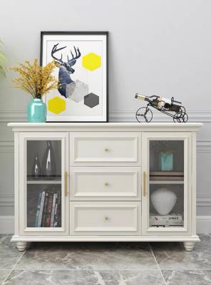 Glass Door White Solid Wood Bedside Cabinets 3D / 2D Drawing Customized