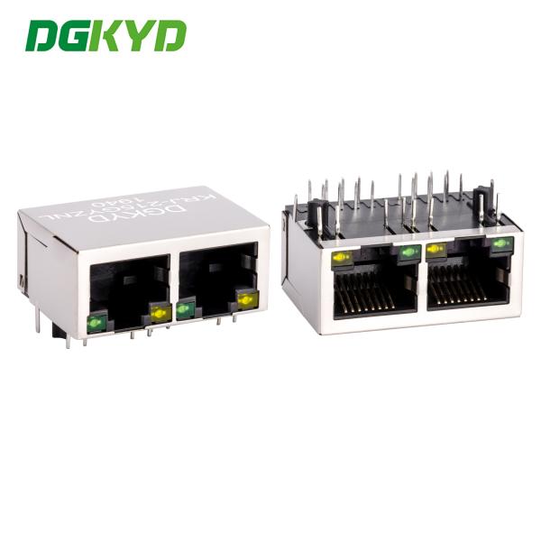Rj45ネットワークコネクタ メタルシールド CAT 5 デュアルポート Rj45 イーサネットポート G/Y Led KRJ-215GYZNL