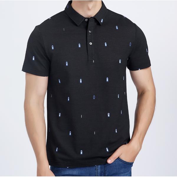 Black Bamboo Cotton Tee Shirts , Custom Printing Golf Polo T Shirts With Pattern