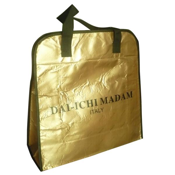 DAI - ICHI MADAM 90g brozen lamination black webbing handy non woven carry bag