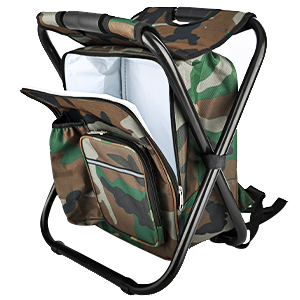 Folding Stool Backpack Insulated Cooler Bag, Collapsible Camping Hunting Fishing Multifunction Chair Front Pocket