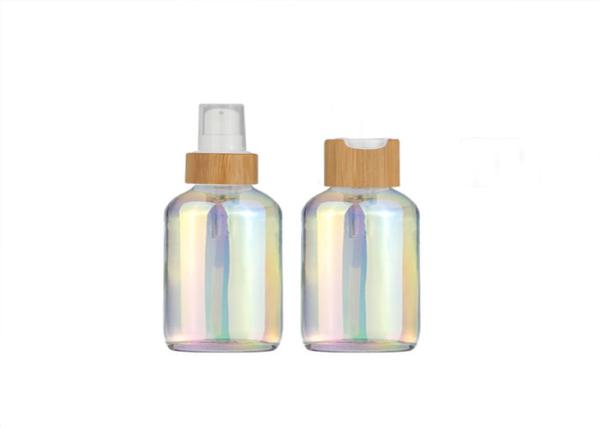Electroplated Colorful Care Lotion Cream Spray Glass Pump Bottles With Bamboo Cap
