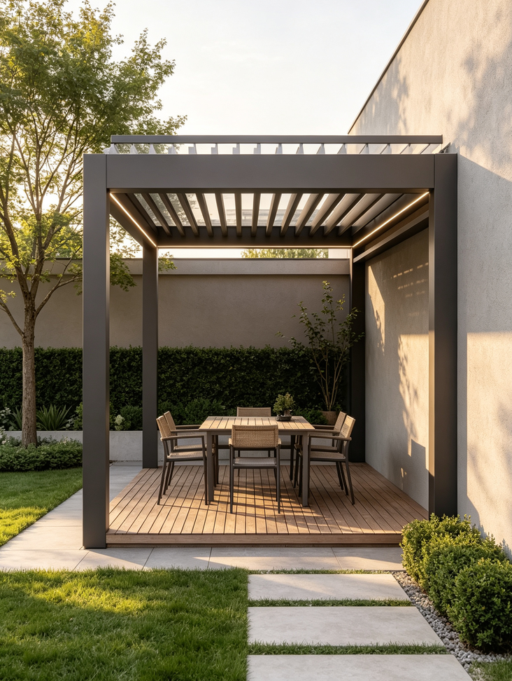 Custom Size Motorized Louvered Pergola with 304 Stainless Steel Hardware and T6-T5 Aviation-grade Aluminum Alloy