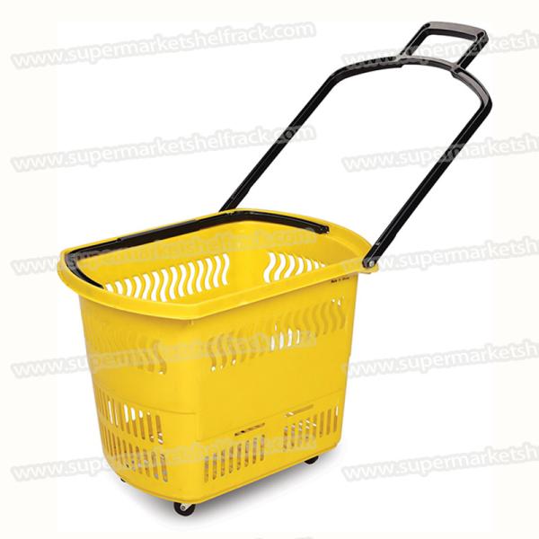 35L Rolling Grocery Plastic Basket Trolley With Wheels Supermarket Shopping