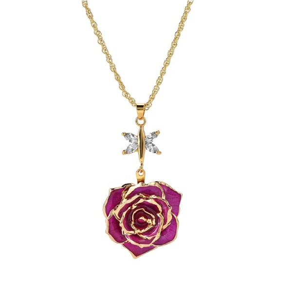 24K Gold Trimmed Rose Necklaced/Gold Plated Natural Rose Necklace Preserved Real