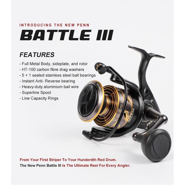 Max Drag Penn Fishing Reel Stainless Steel Ball Bearings PENN Battle III