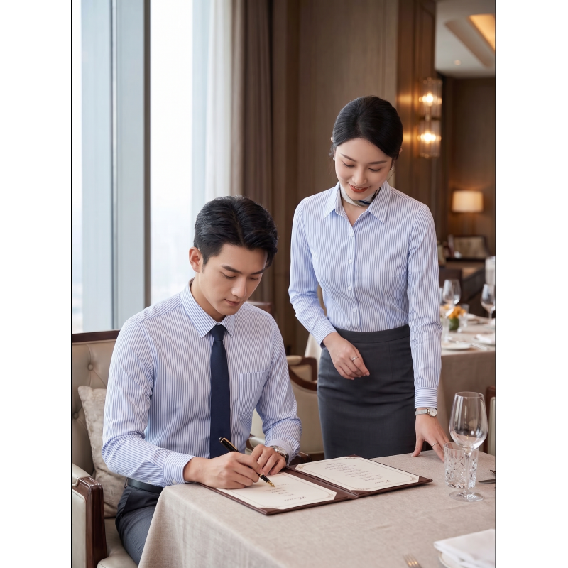 High Density Classic TC Blue Pinstripe Fabric for hotel Uniform