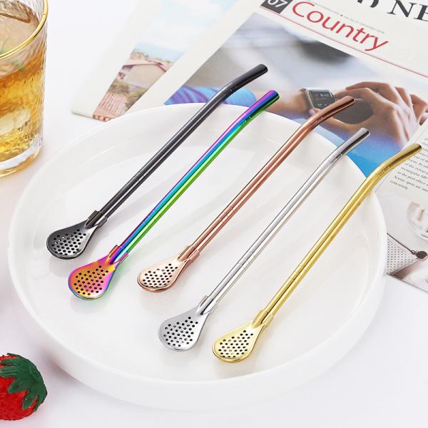 Initial Payment Detachable 304 Stainless Steel Straw Spoon Mate Tea Filter Straws