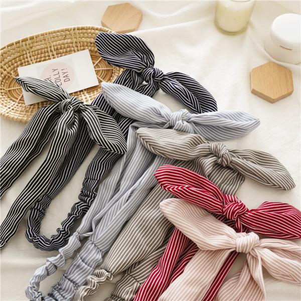 Wire rabbit ears pinstripe elastic unique hair bands women's updo knot headband accessories wholesale