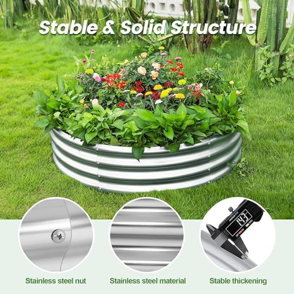Easy To Assemble Round Metal Raised Garden Beds Outdoor 2*1Ft  Sliver