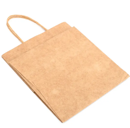 Recyclable Brown Kraft Paper Tote Bag With Paper Handles Lightweight Disposable Bag For Packaging